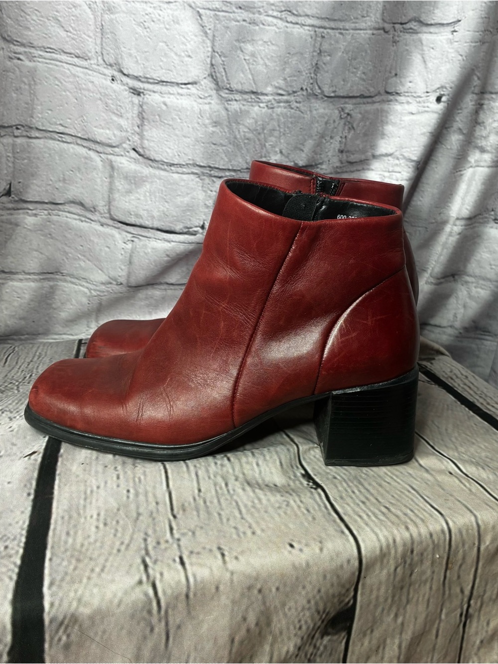 Whimsigoth Retro Mod 90s Grunge Oxblood Leather Chunky Flare Block Heel Size 7
